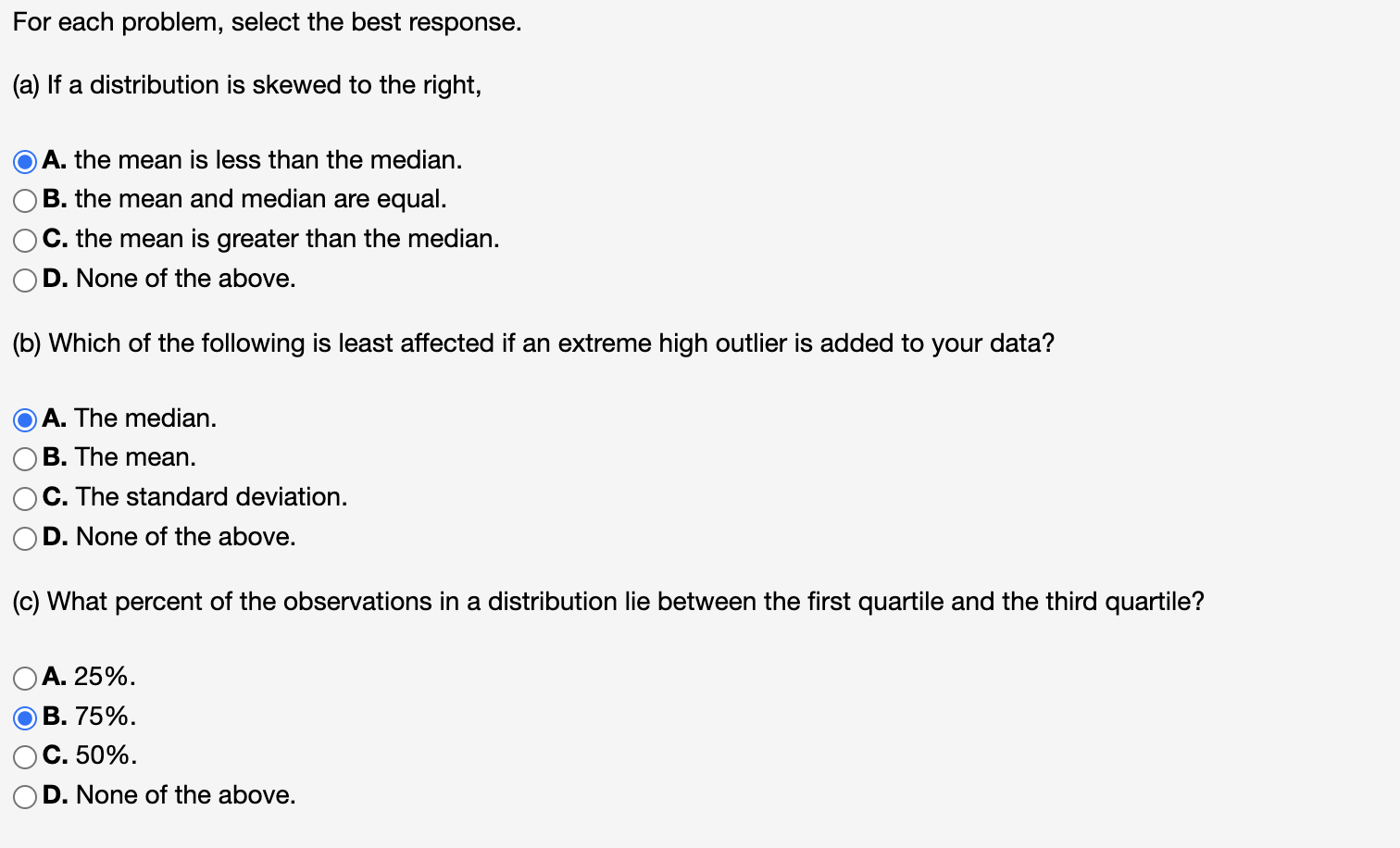 Solved For each problem, select the best response. (a) If a | Chegg.com