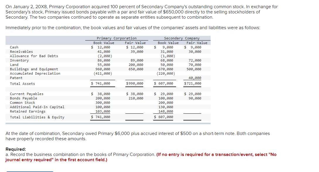 Solved On January 2, 20X8, Primary Corporation acquired 100