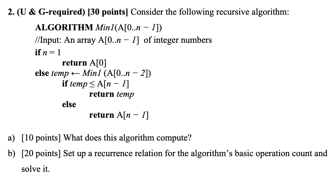 Solved 2. (U & G-required) [30 points] Consider the | Chegg.com