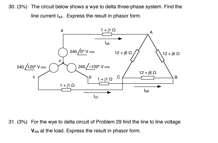 Solved . (3\%) The circuit below shows a wye to delta | Chegg.com