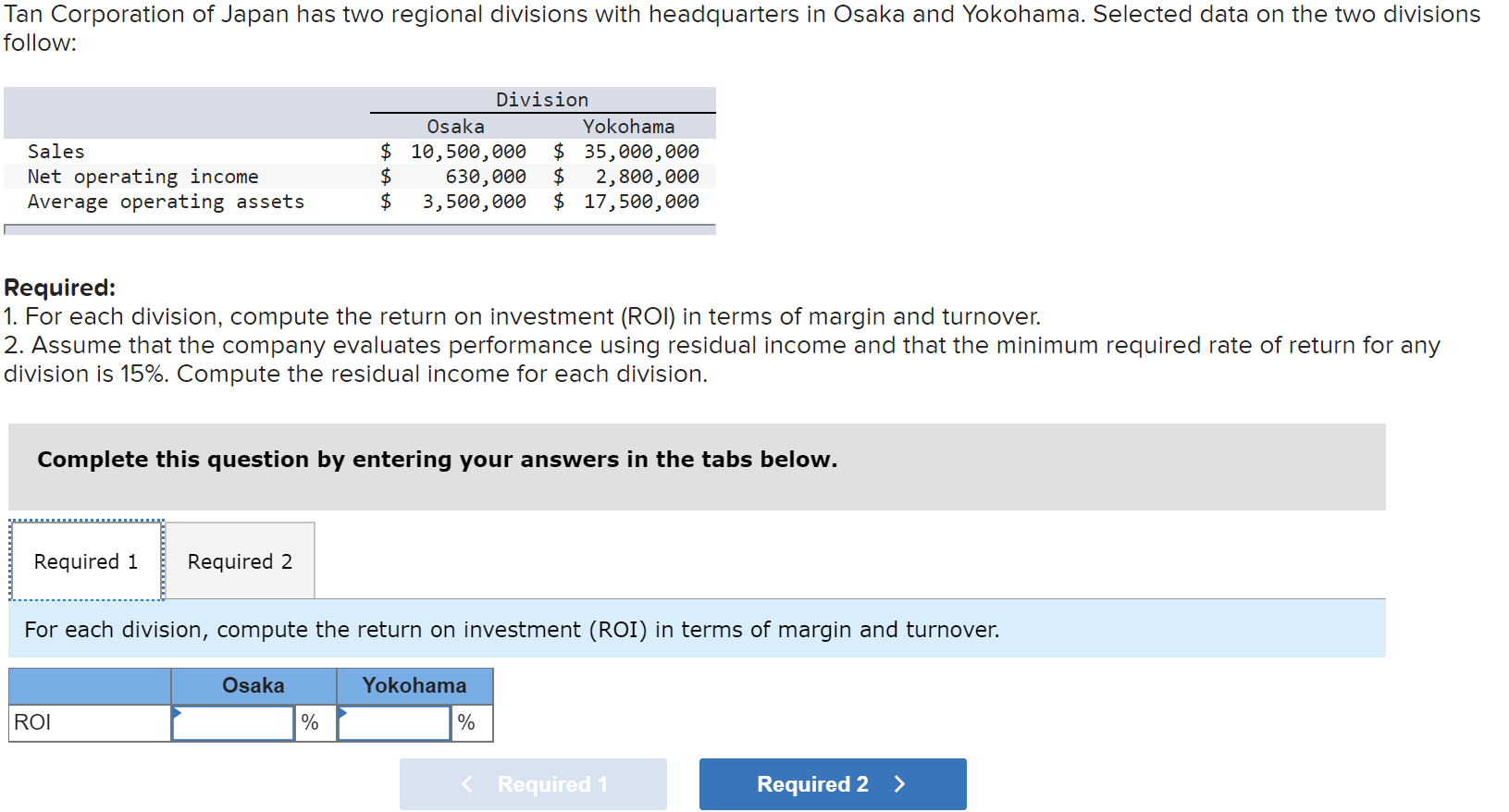 Solved Tan Corporation of Japan has two regional divisions | Chegg.com