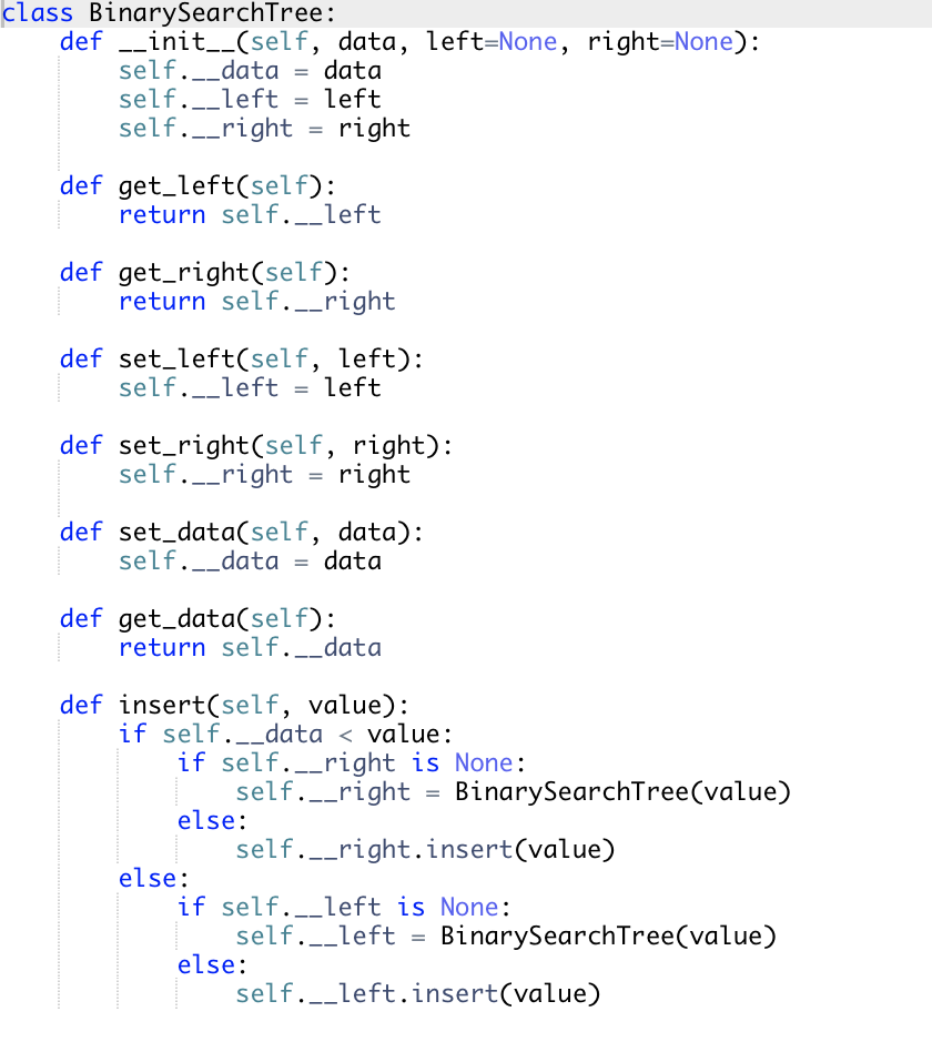 Solved class BinarySearchTree: def __init__(self, data, | Chegg.com