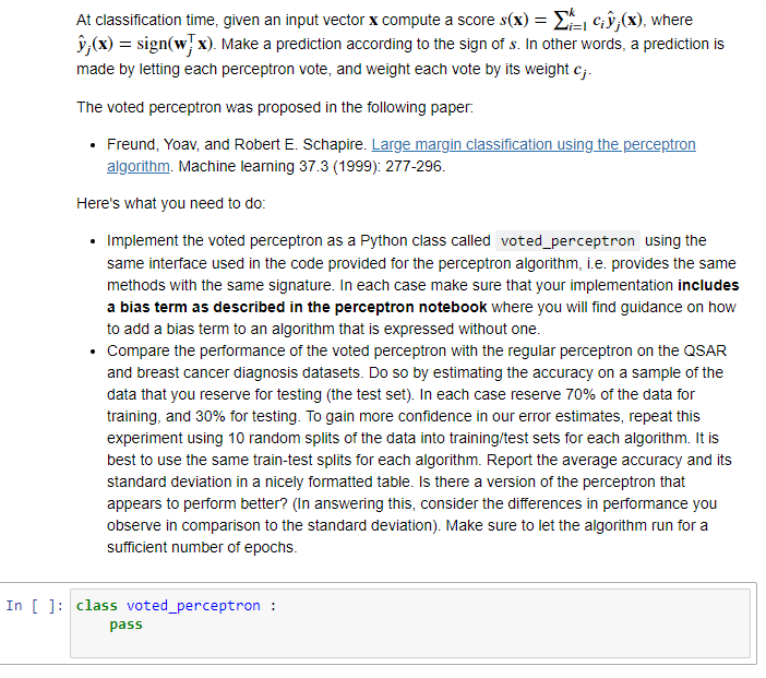 Part 1: Variants of the perceptron algorithm In this | Chegg.com