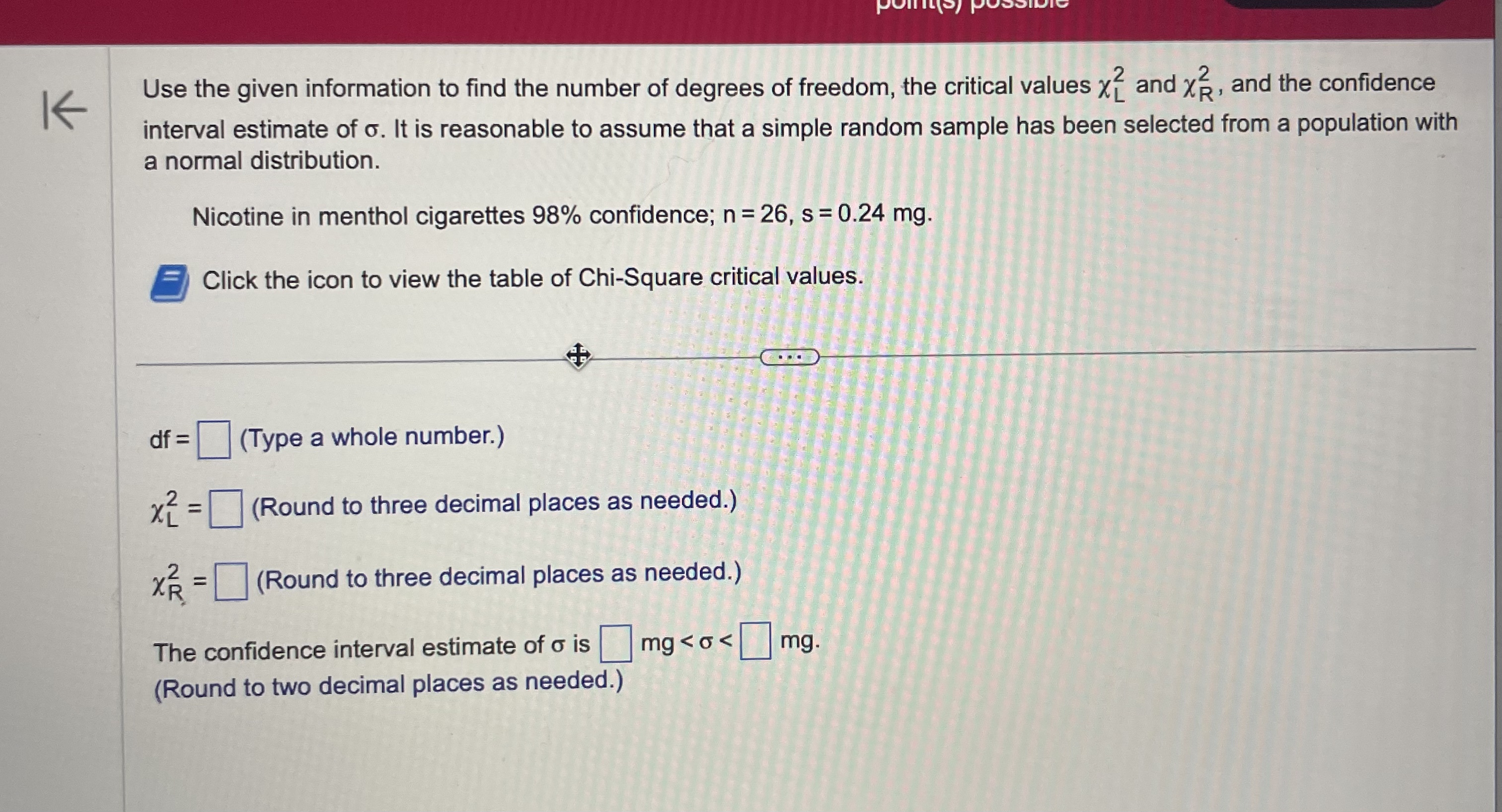 Table of Chi-square critical values 