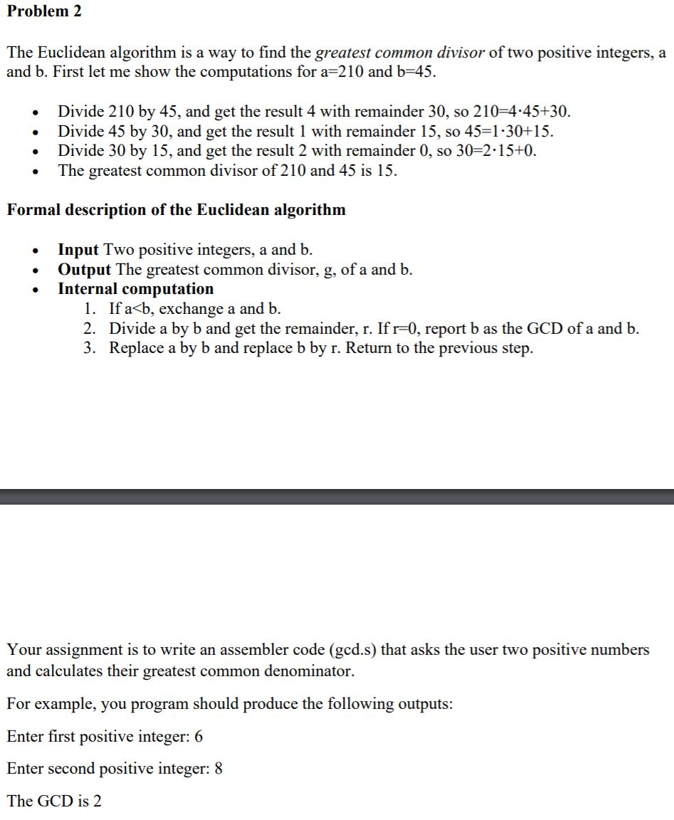 Solved Problem 2 The Euclidean Algorithm Is A Way To Find Chegg