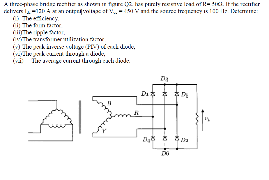 Solved A three-phase bridge rectifier as shown in figure Q2, | Chegg.com
