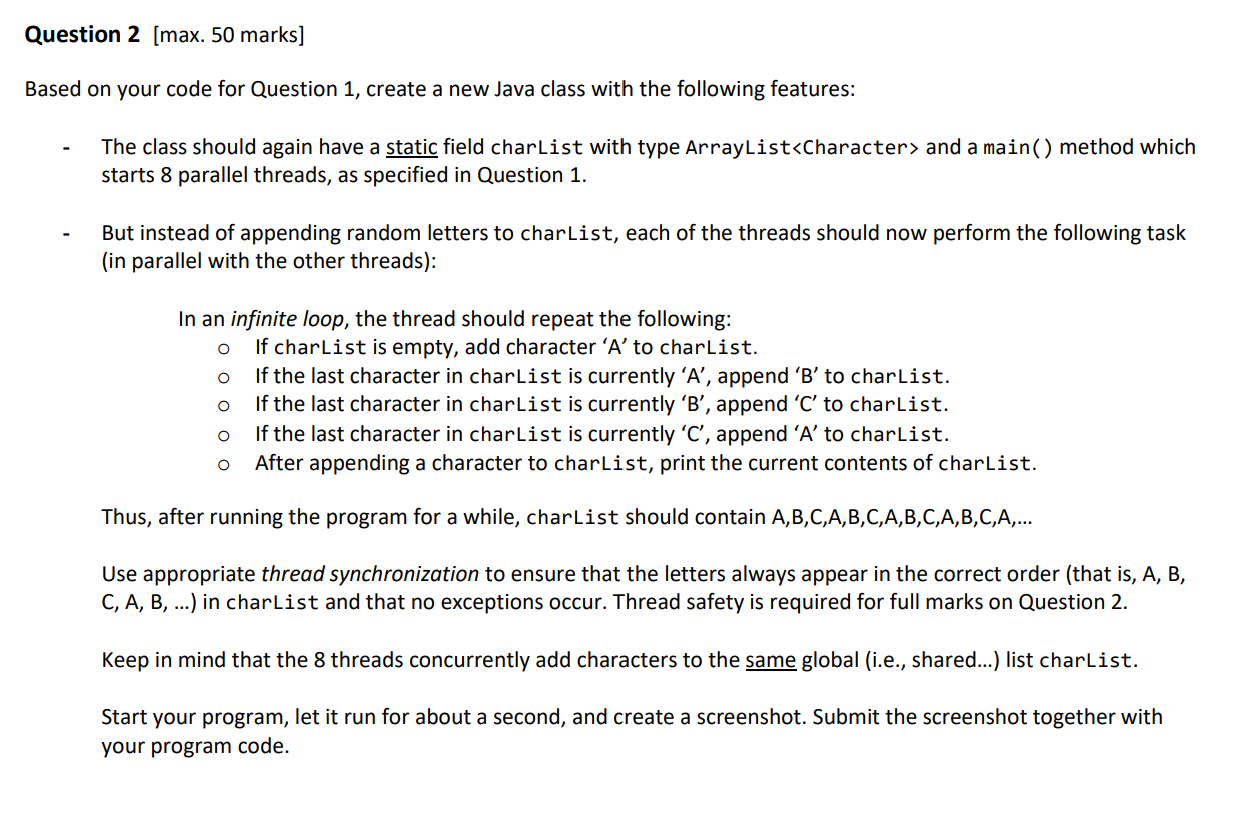 Solved Question 1 (max. 50 marks] Create a Java class with | Chegg.com