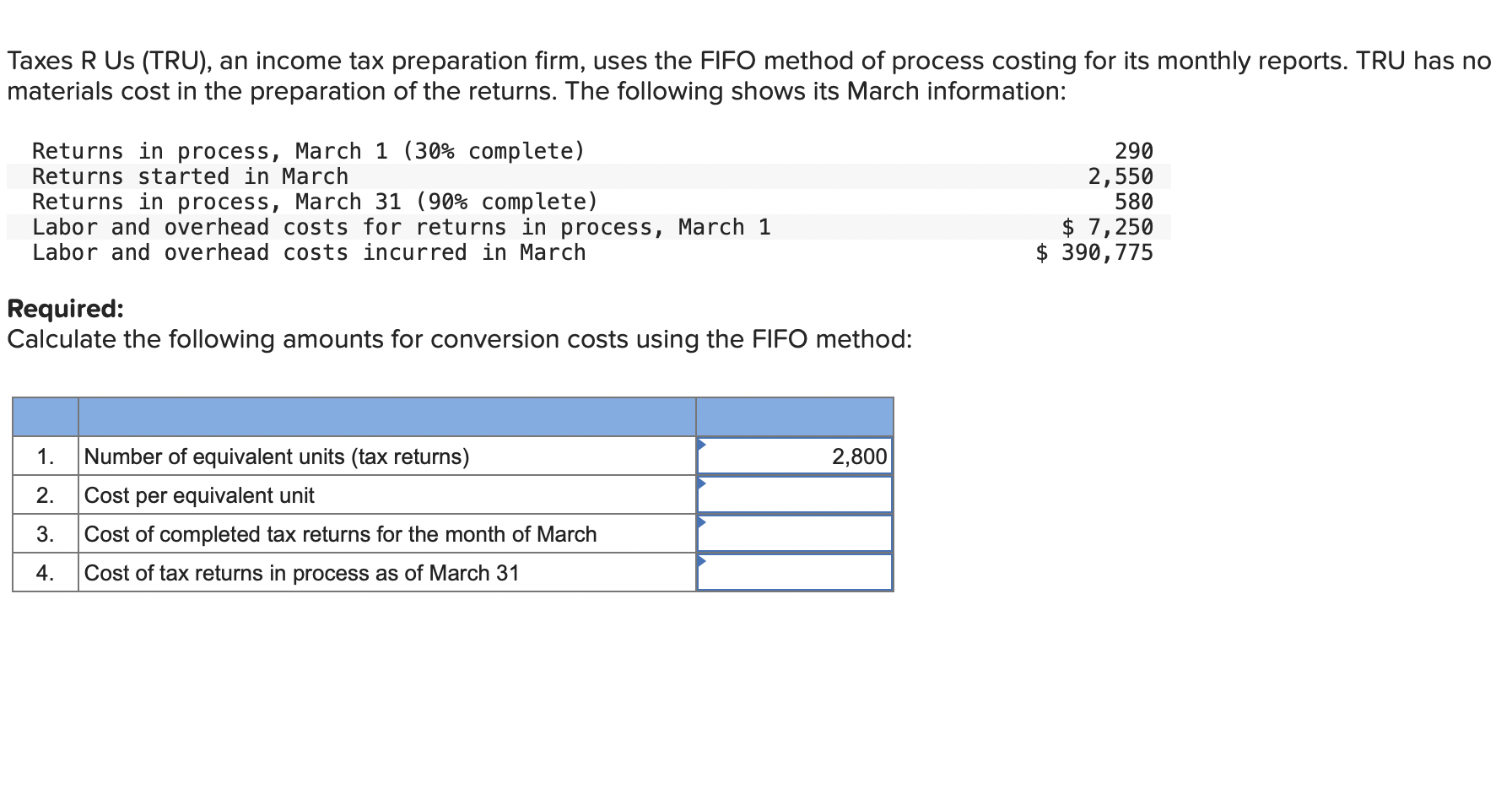 Solved Taxes R Us (TRU), an tax preparation firm,