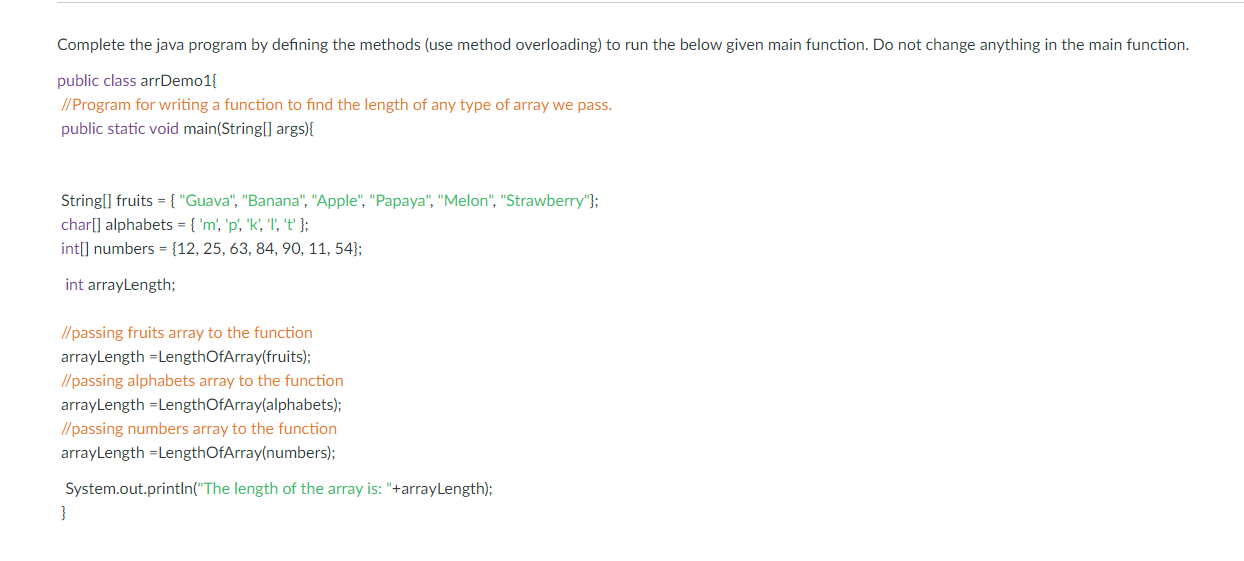 Solved Complete the java program by defining the methods | Chegg.com