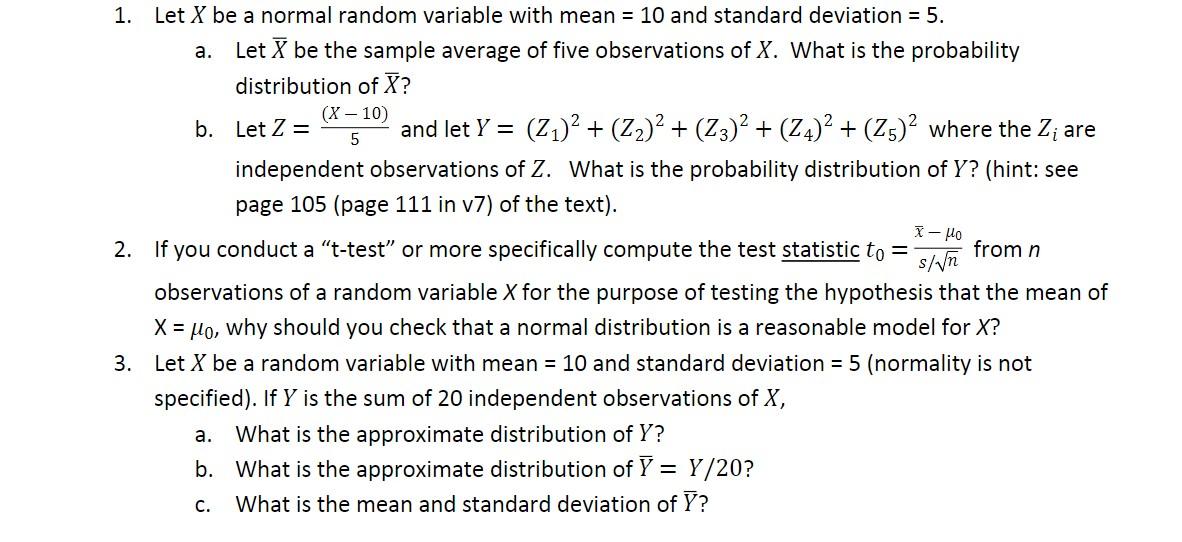 Solved 1. Let X be a normal random variable with mean =10 | Chegg.com