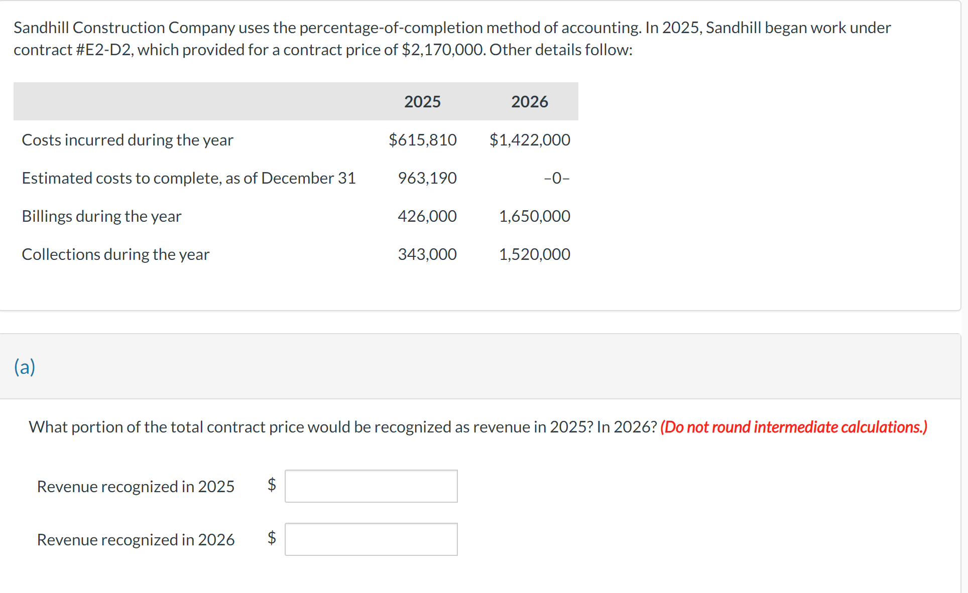 Solved Sandhill Construction Company uses the