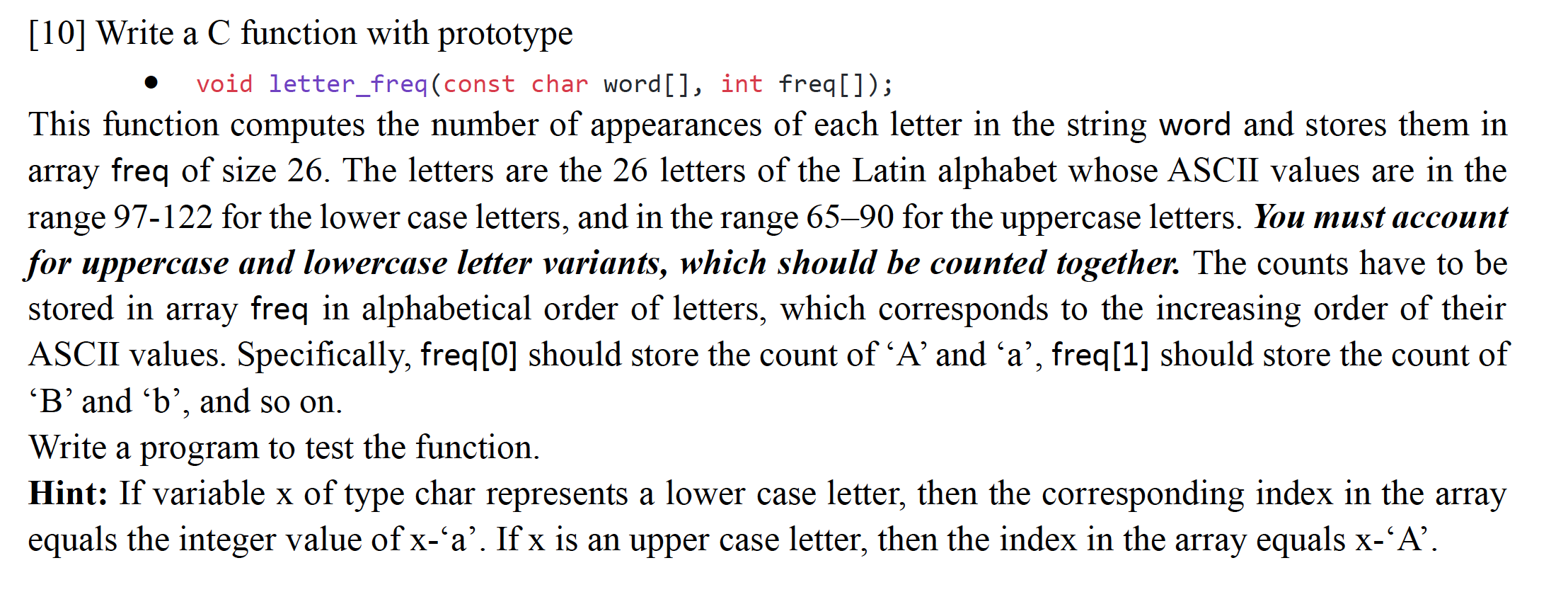 Solved [10] Write a C function with prototype a void | Chegg.com