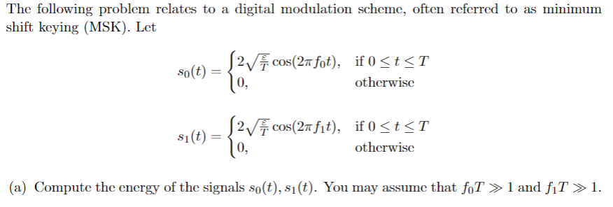 The following problem relates to a digital modulation | Chegg.com