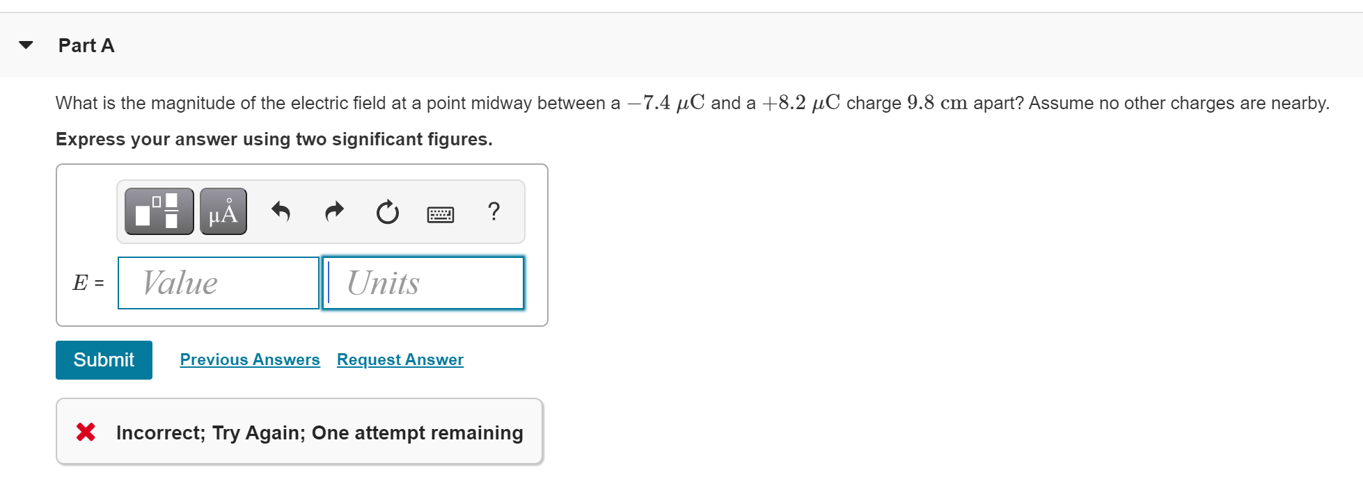 Solved Part A What is the magnitude of the electric field at | Chegg.com