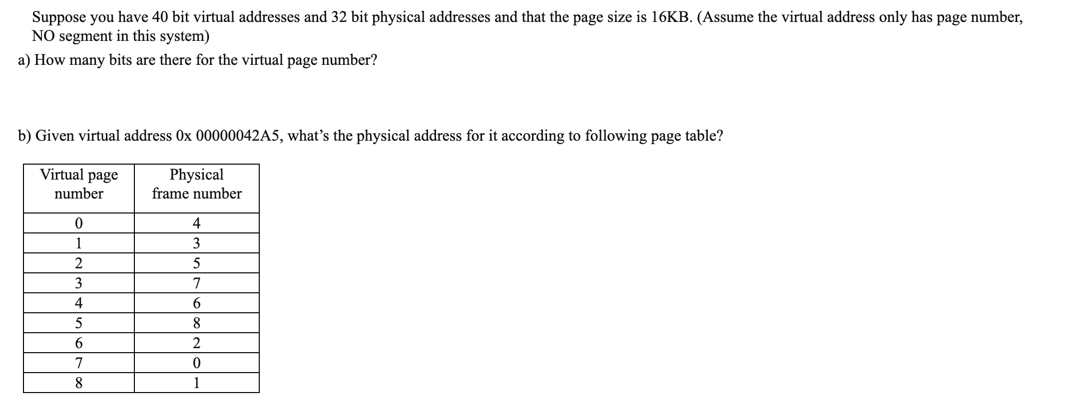 Solved Suppose you have 40 bit virtual addresses and 32 bit | Chegg.com