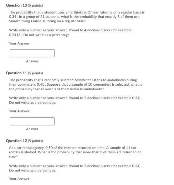 Solved Question 10 (5 points) The probability that a student | Chegg.com