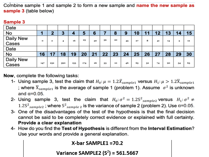 Solved Combine sample 1 and sample 2 to form a new sample | Chegg.com