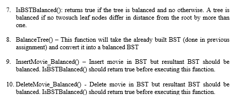 7. IsBSTBalanced(): returns true if the tree is balanced and no otherwise. A tree is balanced if no twosuch leaf nodes differ