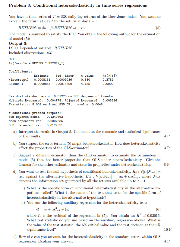 Solved Problem 3: Conditional heteroskedasticity in time | Chegg.com