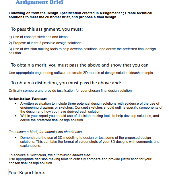 Solved Assignment Brief Following on from the Design | Chegg.com