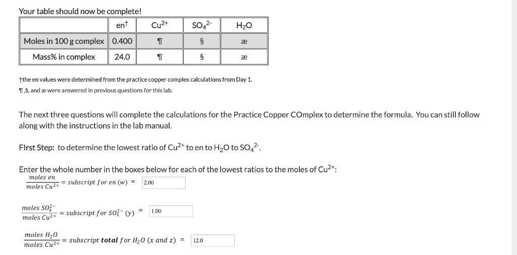 Solved Your Table Should Now Be Complete Ent Cu2 So42 Chegg Com