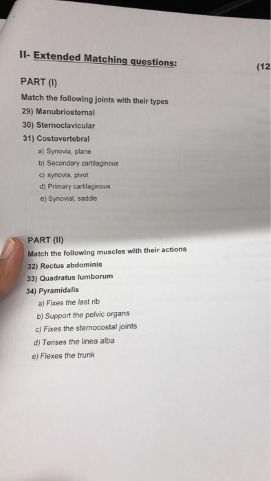 Solved Il Extended Matching Questions 12 PART I Match Chegg