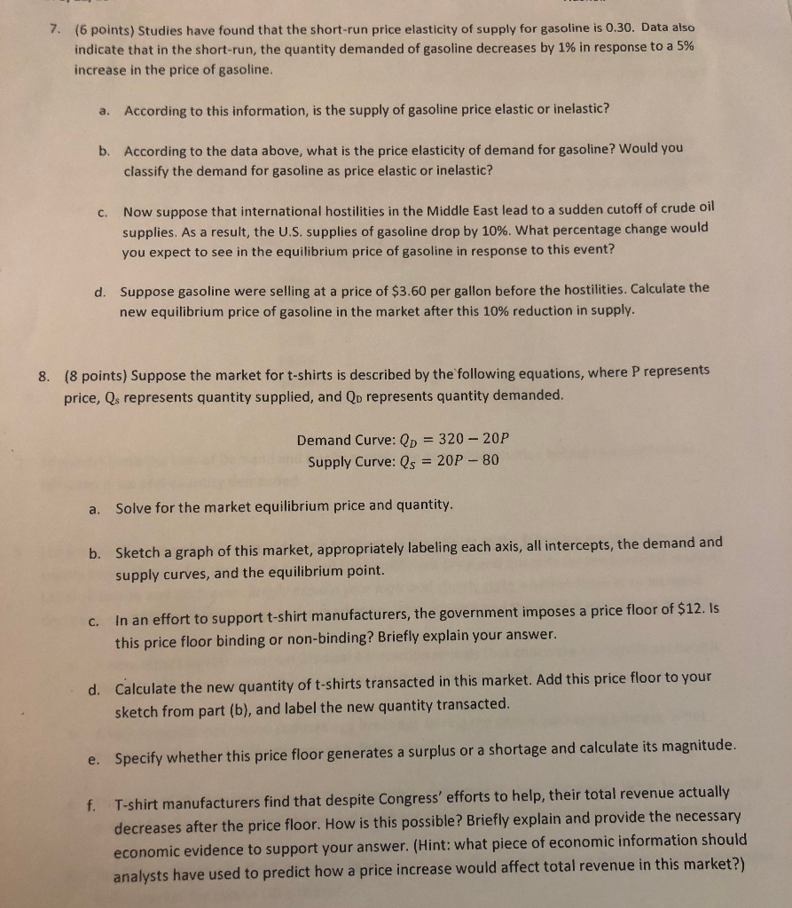 Solved (6 points) Studies have found that the shortrun