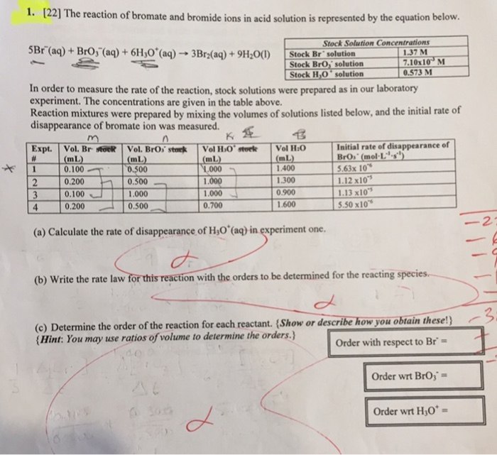 Solved 1. 122] The reaction of bromate and bromide ions in