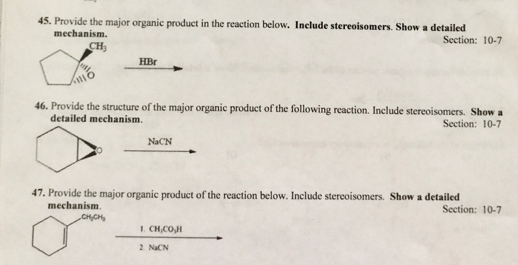 Solved 45 Provide The Major Organic Product In The Reaction