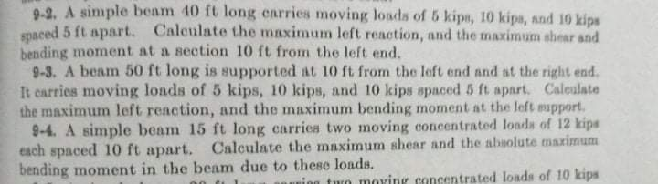 Solved 9-4. A simple beam 10 ft long carries moving loads of | Chegg.com