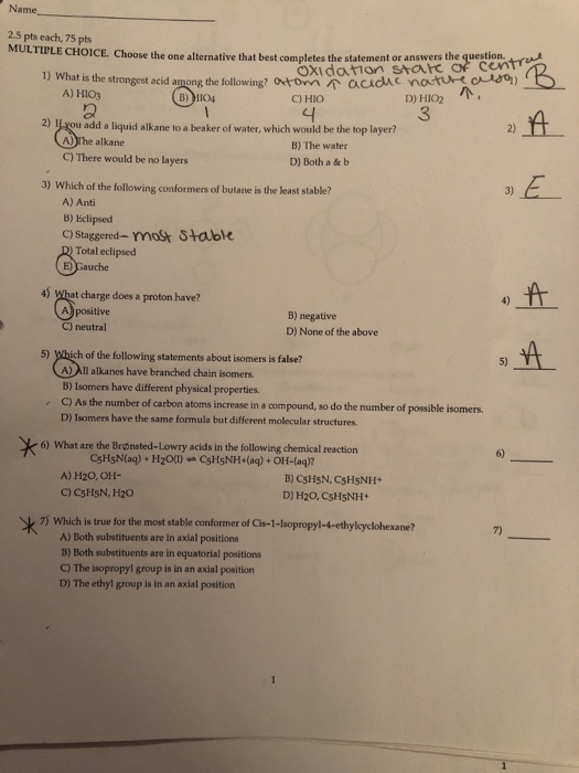 Solved Name 2.5 pts each, 75 pts MULTIPLE CHOICE. Choose the | Chegg.com