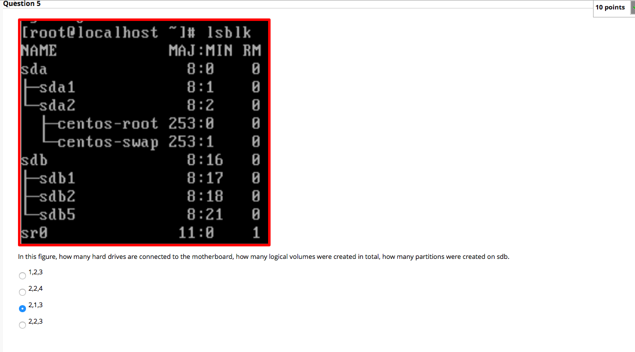 Solved Question 5 10 points [rootlocalhost ] lsblk NAME