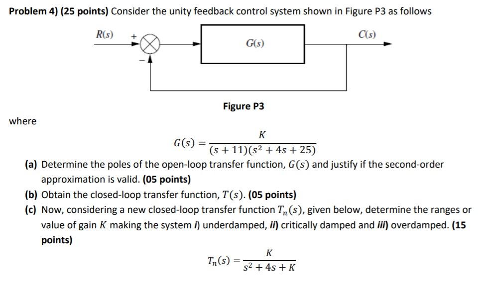 Solved Problem 4) (25 points) Consider the unity feedback | Chegg.com