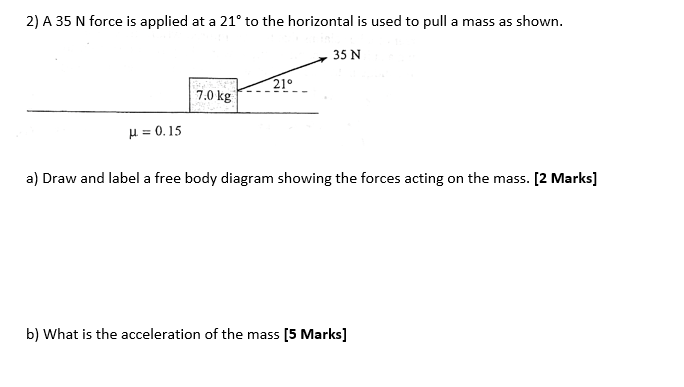 Solved 2) A 35 N force is applied at a 21° to the horizontal | Chegg.com