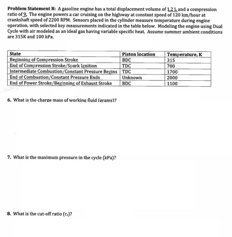 Problem Statement B: A Gasoline Engine Has A Total | Chegg.com