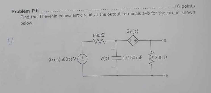 Solved Problem P.6 Find the Thévenin equivalent circuit at | Chegg.com