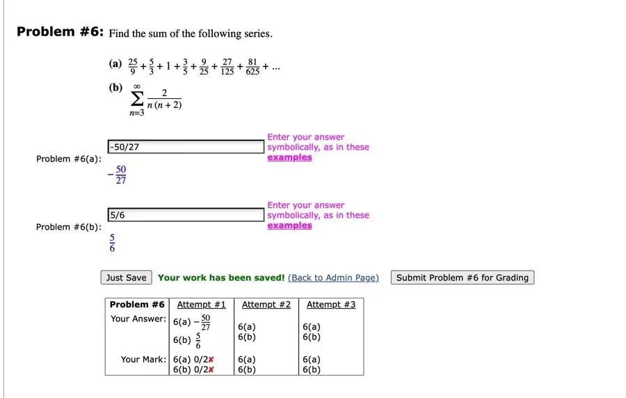 Solved Problem \#6: Find the sum of the following series. | Chegg.com