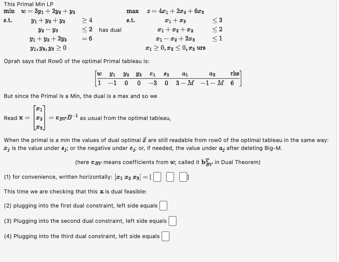 Solved This Primal Min LP Oprah says that Row0 of the | Chegg.com