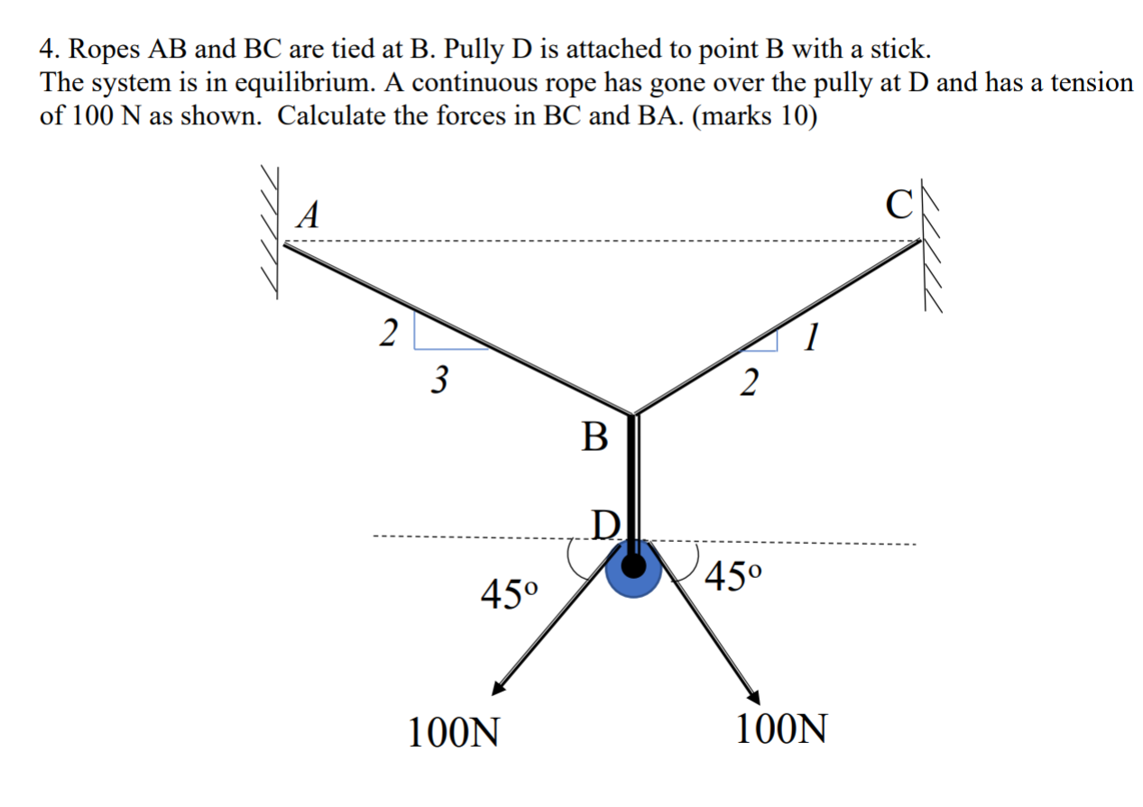 Solved A 4. Ropes AB And BC Are Tied At B. Pully D Is | Chegg.com