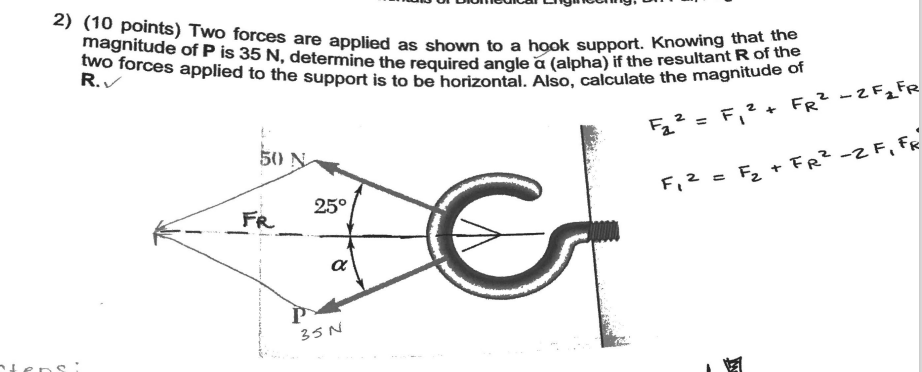 Solved 2) (10 points) Two forces are applied as shown to a | Chegg.com