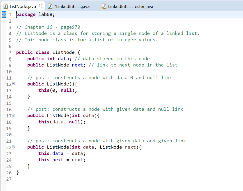 Solved LinkedIntListTester.java ListNode.java X D | Chegg.com