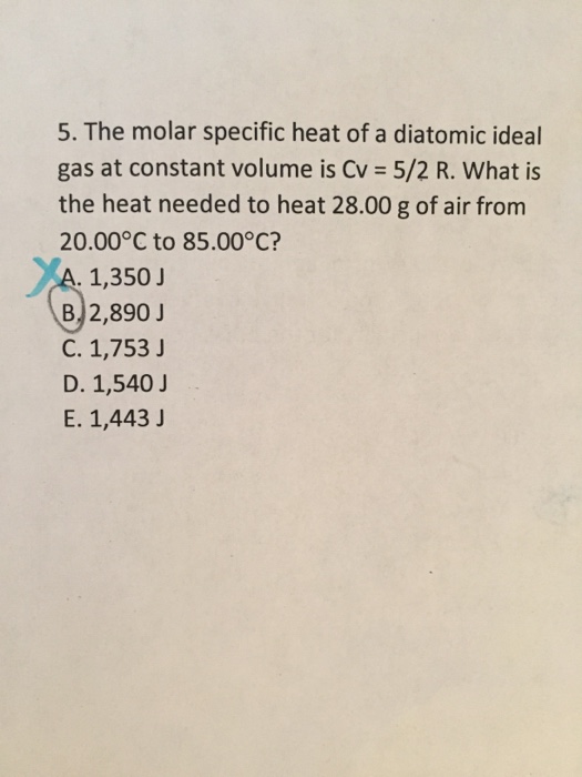 Solved The molar specific heat of a diatomic ideal gas at | Chegg.com