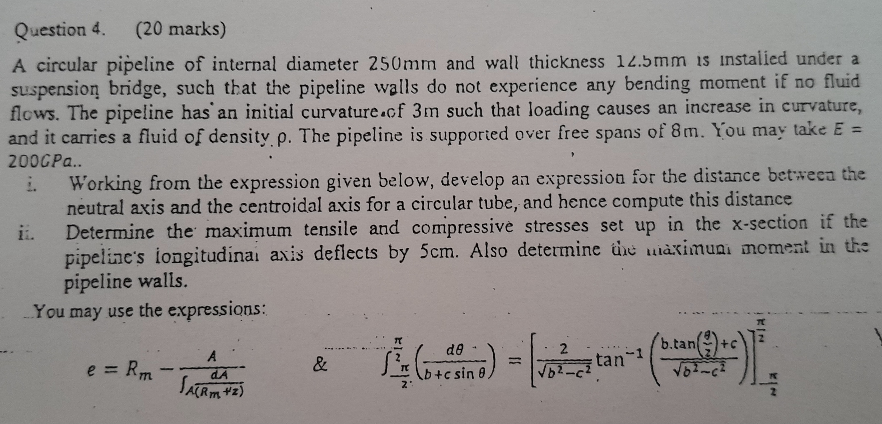 Solved A circular pipeline of internal diameter \\( 250 | Chegg.com