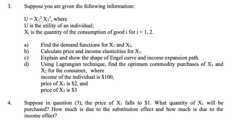 Solved 3. Suppose you are given the following information: | Chegg.com