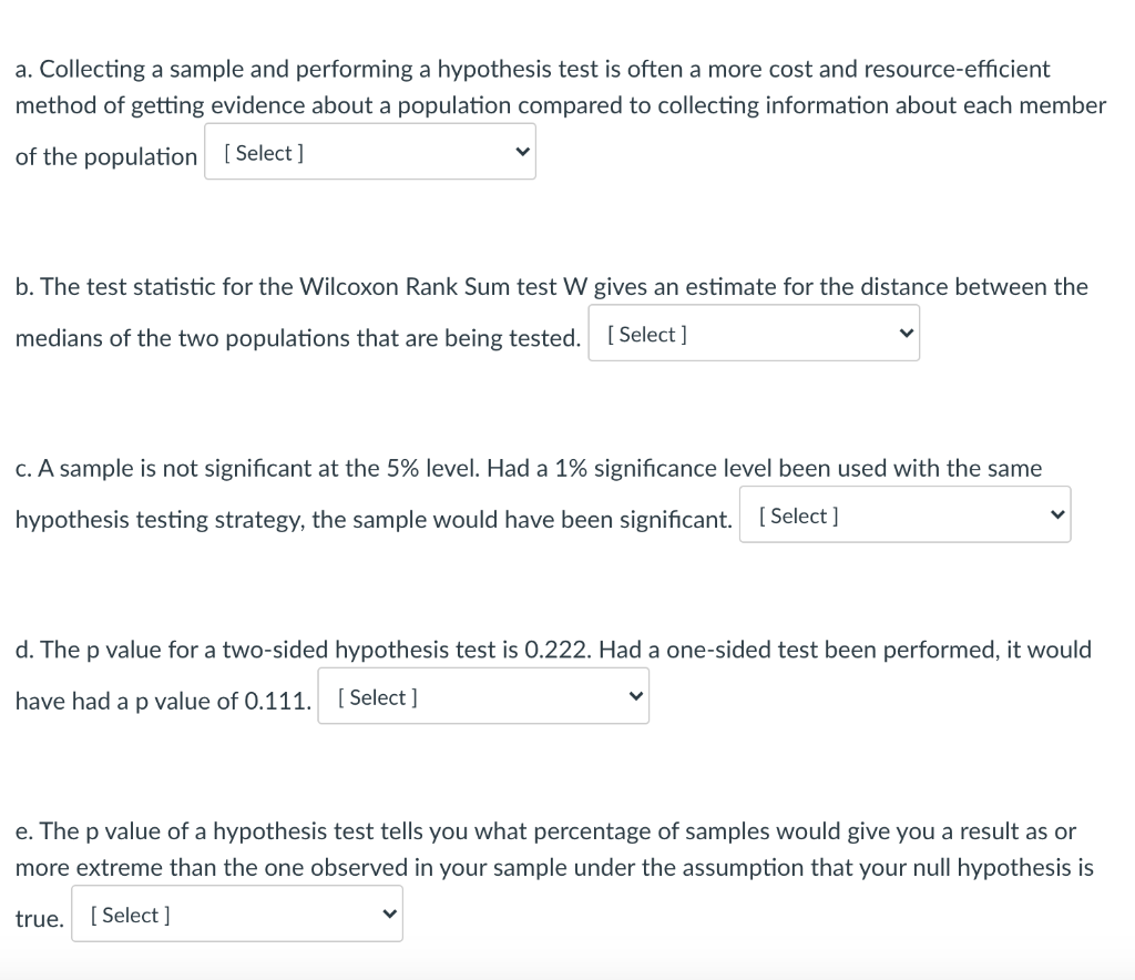 Solved a. Collecting a sample and performing a hypothesis | Chegg.com
