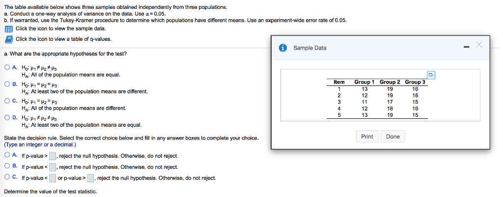 Solved The table available below shows three samples | Chegg.com