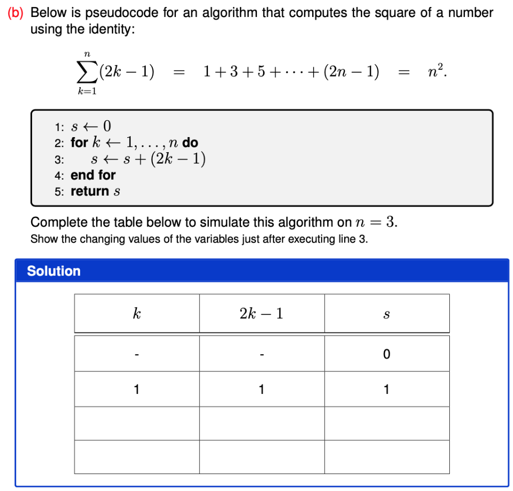 Solved (b) Below is pseudocode for an algorithm that | Chegg.com