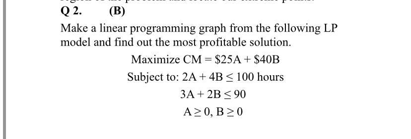 Solved Q 2. (B) Make a linear programming graph from the | Chegg.com