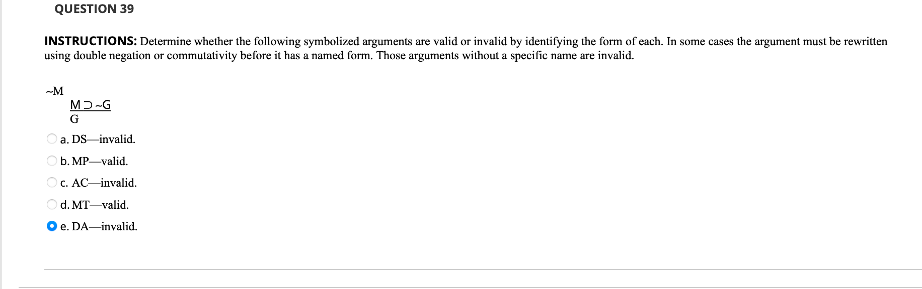 Solved QUESTION 37 INSTRUCTIONS: Use Indirect Truth Tables | Chegg.com