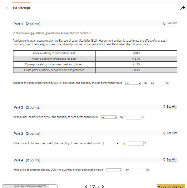 Solved 1st attempt Part 1 (2 points) See Hint In the | Chegg.com